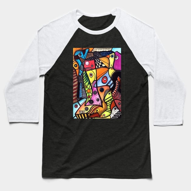 Abstract Art... and some birds... Baseball T-Shirt by AtelierFafard